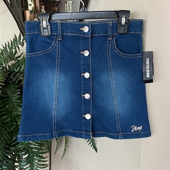 Brand New DKNY Button Up Dark Blue Jean Skirt Adjustable Waist Embroidered Logo - Picture 11 of 11